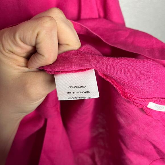 Eileen Fisher Blouse Womens 1X Plus Pink Irish Linen Mandarin Collar Button Down - Picture 7 of 10